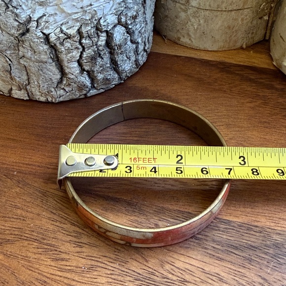 Brass and Orange Stone Bangle Bracelet Stone Inlay - Picture 2 of 5
